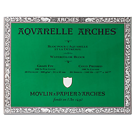 Arches Aquarelle Watercolor Block 140 Lb Cold Press 12 x 16 - Office Depot